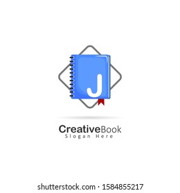 Initial letter J logo with book element, design vector illustration book store logo, book shop symbol template