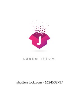 Initial Letter J Logo with Box element. Design Vector Box Logo Template