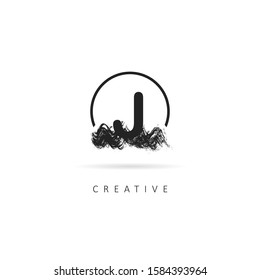 Initial letter J logo with brush element, design vector logo template