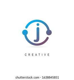 Initial Letter J Logo With Circle and dots, Creative Design Vector Connected Logo Template