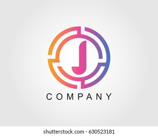 Initial Letter J Logo with Circle Colorful