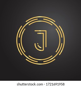 Logotipo De Letra Inicial J Con Plantilla De Vector De Tipografía De Lujo Creativa. Diseño de logotipo de letra circular J abstracta