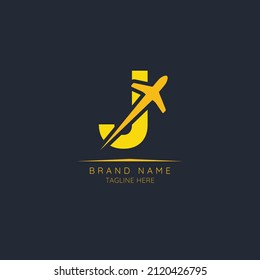 Ursprüngliche Buchstaben J Logo Design integriert Flugzeug. Minimalistisches und modernes Vektorgrafik-Design, geeignet für Unternehmen. Fluggesellschaft, Flugzeug, Luftfahrt, Vorlage für das Reiselogo.