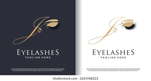 initial letter j logo design template with eyelash icon and creative concept premium vector