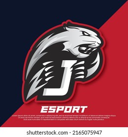 Initial letter J logo esport design, Panther esport logo design, Tiger mascot sport logo design