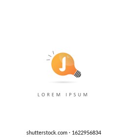 Initial letter J Logo With Light Bulb. Design Vector Idea Logo Template