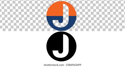 Initial Letter J Logo. Orange and Blue Ellipse  Shape Origami Style isolated on transparent and white Background. Flat Vector Logo Design Template Element for Business and Branding Logos