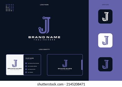 Initial letter J logo with technology elements