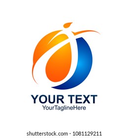Initial letter J logo template colored orange blue circle design for business and company identity