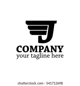 Initial Letter J Logo With Vector Wings Icon Black