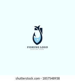 Letra inicial logotipo J. Concepto minimalista de logotipo de pescado, apto para la pesca, restaurante de mariscos, embalaje o viaje marítimo. Logo del vector de ilustración.