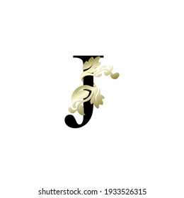 letra inicial j color de oro de ornamento de lujo solapado