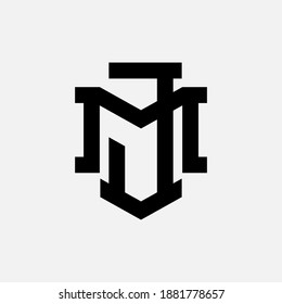 Letra inicial J, M, JM o MJ superpuesta, interbloqueo, logotipo monograma, color negro sobre fondo blanco