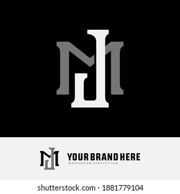 Initial letter J, M, JM or MJ overlapping, interlock, monogram logo, white and gray color on black background