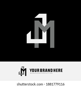 Initial letter J, M, JM or MJ overlapping, interlock, monogram logo, white and gray color on black background