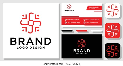 Initial Letter J Monogram Circular Square Community Union Logo Design with Business Card Template