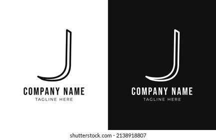 Initial letter j monogram logo design template. 3d outline style j logo and black colors.