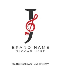 Initial Letter J with musical note Style icon. Alphabet J Music logo design
