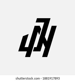 Initial letter J, N, JN or NJ overlapping, interlock, monogram logo, black color on white background