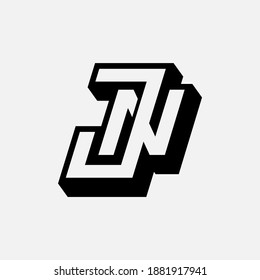 Letra inicial J, N, JN o NJ superpuesta, interbloqueo, logotipo monograma, color blanco y negro sobre fondo blanco