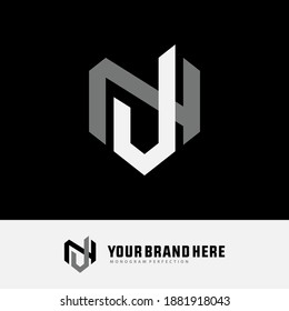Anfangsbuchstaben J, N, JN oder NJ, überlappend, interlock, Monogramm-Logo, weiß-graue Farbe auf schwarzem Hintergrund