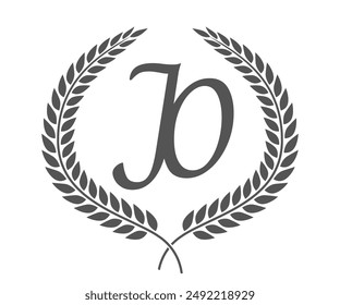 Initial letter J and O, JO monogram logo design with laurel wreath. Luxury calligraphy font.