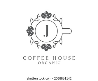 initial Letter J organic coffee logo icon design vector.