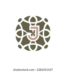 Initial letter J ornamental elegant pattern emblem frame logo