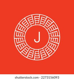 initial letter J ornamental emblem frame circle pattern logo