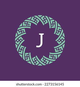 initial letter J ornamental emblem frame circle pattern logo