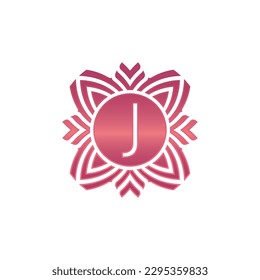 Initial letter J ornamental flower emblem logo