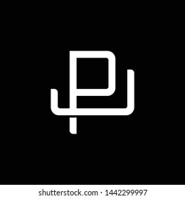 Initial letter J and P, JP, PJ, overlapping interlock monogram logo, white color on black background