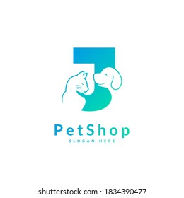 Letra inicial J. Plantilla de diseño del logotipo de mascotas. Icono animal moderno para tienda, clínica veterinaria, servicio de negocios. Logo con el concepto de gato y perro.
