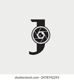 Initial Letter J Photography Logo Camera lens Design Concept.