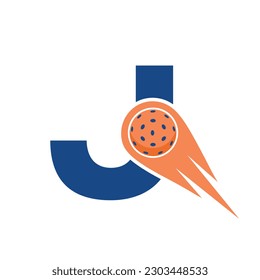 Initial Letter J Pickleball Logo Concept With Moving Pickleball Symbol. Pickle Ball Logotype Vector Template