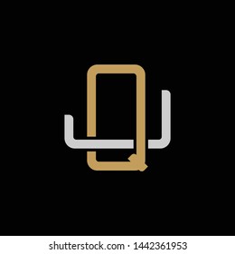 Initial letter J and Q, JQ, QJ, overlapping interlock logo, monogram line art style, silver gold on black background