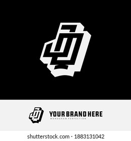 Initial letter J, Q, JQ or QJ overlapping, interlock, monogram logo, white and black color on black background