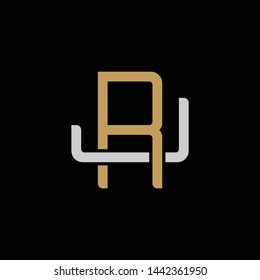 Initial letter J and R, JR, RJ, overlapping interlock logo, monogram line art style, silver gold on black background