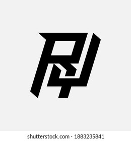 Letra inicial J, R, JR o RJ superpuesta, interbloqueo, logotipo de monograma, color negro sobre fondo blanco