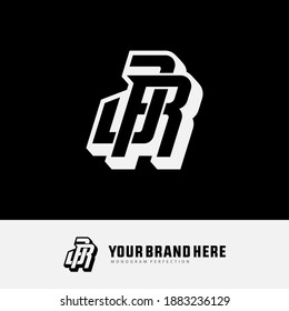 Initial letter J, R, JR or RJ overlapping, interlock, monogram logo, white and black color on black background