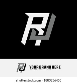 Initial letter J, R, JR or RJ overlapping, interlock, monogram logo, white and gray color on black background