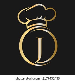 Initial Letter J Restaurant Logo Template. Restaurant Logo Concept with Chef Hat Symbol Vector Sign
