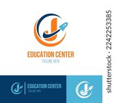 Initial Letter J with Rocket Spaceship icon for Success, Education Center, Fast Learning, Technology Business Logo Idea