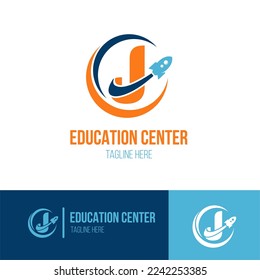 Initial Letter J with Rocket Spaceship icon for Success, Education Center, Fast Learning, Technology Business Logo Idea