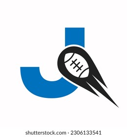 Initial Letter J Rugby Logo, American Football Symbol Combine With Rugby Ball Icon For American Soccer Logo Design