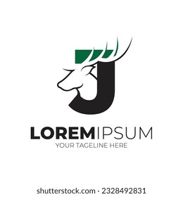 Initial Letter J Simple Deer Head Logo Design Vector Illustration Background