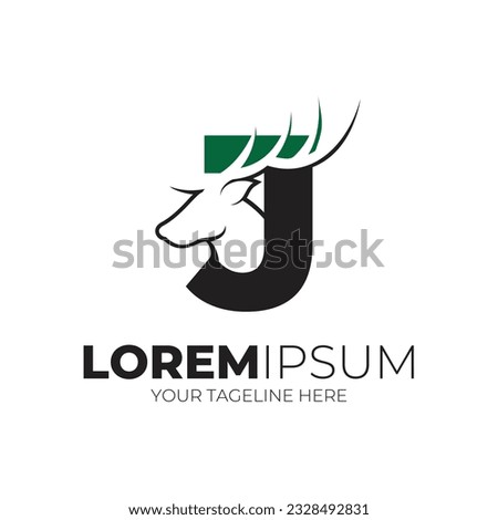 Initial Letter J Simple Deer Head Logo Design Vector Illustration Background Foto stock © 