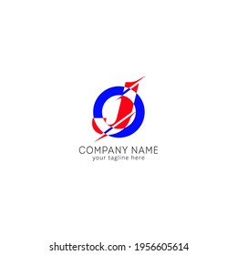 Initial letter J sliced uppercase modern logo design template elements. Red letter with blue circle isolated on white background. Suitable for business, consulting group, company logo