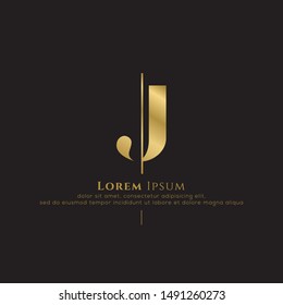 Initial letter j sliced vertical uppercase modern logo design template elements. Gold letter Isolated on black  background. Suitable for business, fashion group company.