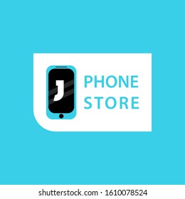 Initial letter J with Smart phone icon. phone store logo vector